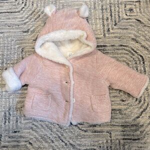 NWT GAP Baby Bear Marled Knit Sherpa Lined Hoodie Sweater Pink